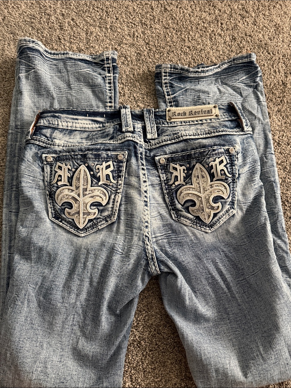 Rock Revival Light Blue Embellished Back Pocket Boot Cut Jeans